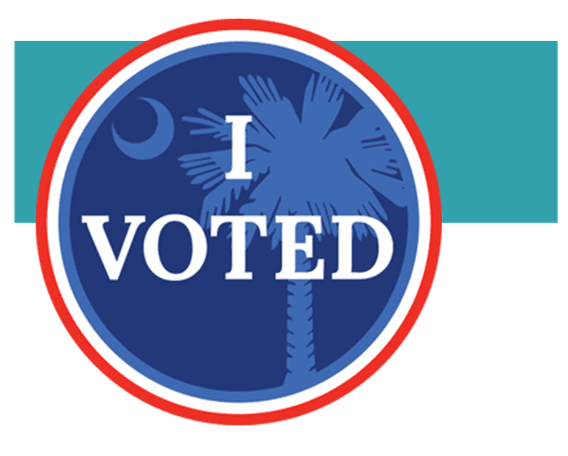 Vote here floor sign with arrow pointing right